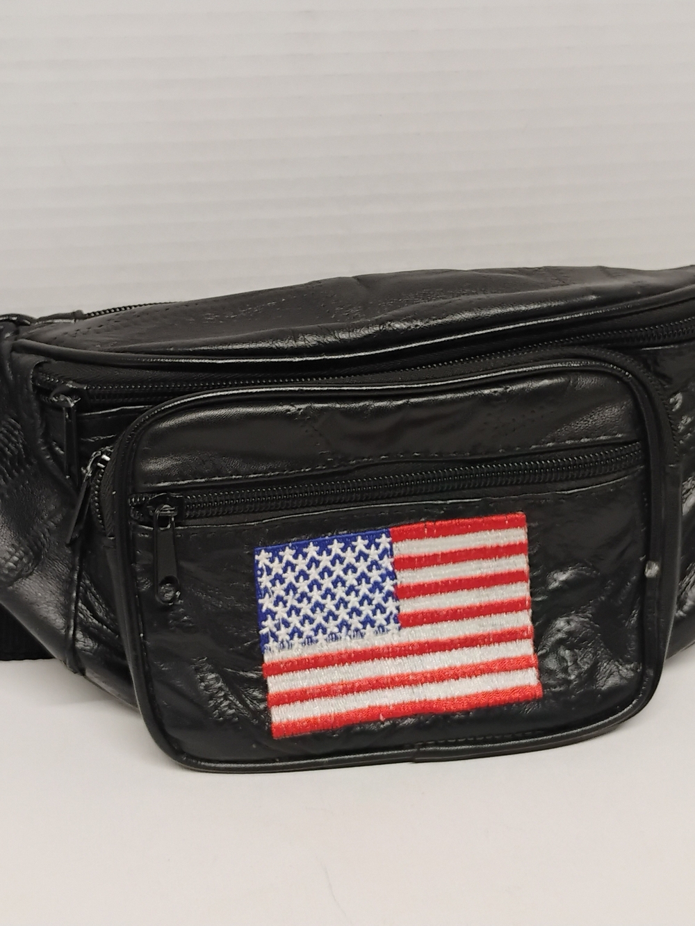 Black Lambskin American Flag Fanny Pack